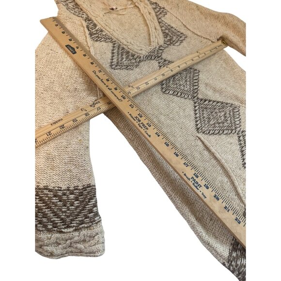 Free People Hooded Knit Sweater Size Small With Geometric Pattern Beige/Brown - Picture 9 of 10